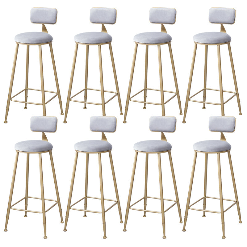 Scandinavian Footrest Bar Stools Fabric Round Seat Barstool with 4 Gold Iron Legs Grey 8 Piece Set Clearhalo 'Bar Furniture' 'Bar Stools' 'bar_stools' 'furn' 'furn_bar_stools' 'Furniture' 'Kitchen & Dining Furniture' 5816305