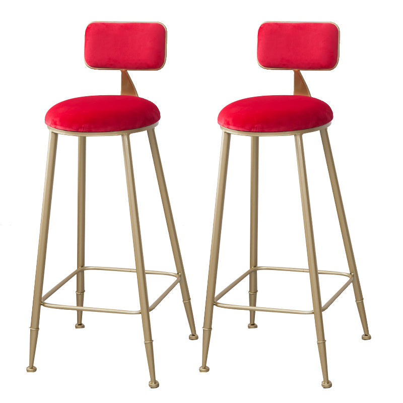 Scandinavian Footrest Bar Stools Fabric Round Seat Barstool with 4 Gold Iron Legs Red 2 Piece Set Clearhalo 'Bar Furniture' 'Bar Stools' 'bar_stools' 'furn' 'furn_bar_stools' 'Furniture' 'Kitchen & Dining Furniture' 5816307