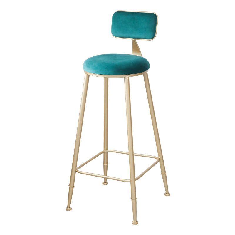 Scandinavian Footrest Bar Stools Fabric Round Seat Barstool with 4 Gold Iron Legs Clearhalo 'Bar Furniture' 'Bar Stools' 'bar_stools' 'furn' 'furn_bar_stools' 'Furniture' 'Kitchen & Dining Furniture' 5816308