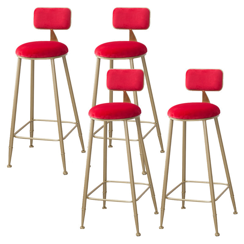 Scandinavian Footrest Bar Stools Fabric Round Seat Barstool with 4 Gold Iron Legs Red 4 Piece Set Clearhalo 'Bar Furniture' 'Bar Stools' 'bar_stools' 'furn' 'furn_bar_stools' 'Furniture' 'Kitchen & Dining Furniture' 5816310