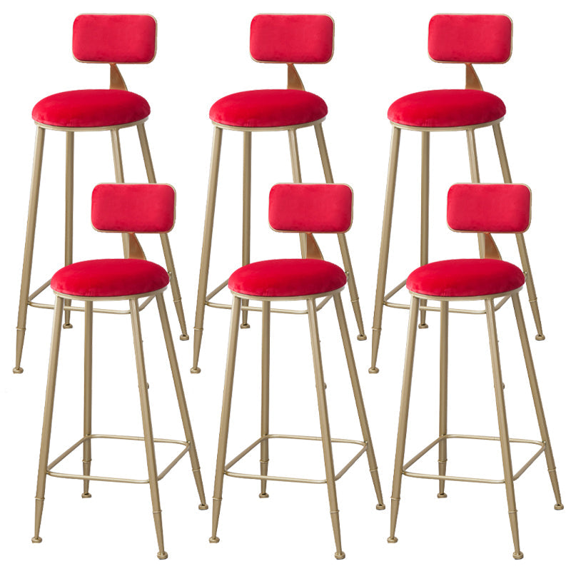 Scandinavian Footrest Bar Stools Fabric Round Seat Barstool with 4 Gold Iron Legs Red 6 Piece Set Clearhalo 'Bar Furniture' 'Bar Stools' 'bar_stools' 'furn' 'furn_bar_stools' 'Furniture' 'Kitchen & Dining Furniture' 5816312