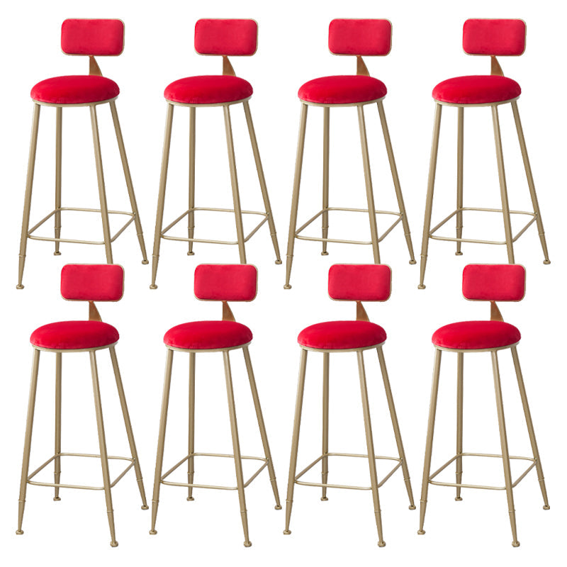 Scandinavian Footrest Bar Stools Fabric Round Seat Barstool with 4 Gold Iron Legs Red 8 Piece Set Clearhalo 'Bar Furniture' 'Bar Stools' 'bar_stools' 'furn' 'furn_bar_stools' 'Furniture' 'Kitchen & Dining Furniture' 5816313
