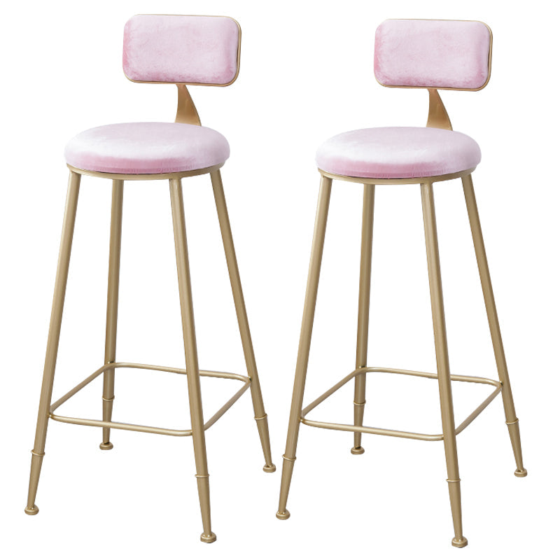 Scandinavian Footrest Bar Stools Fabric Round Seat Barstool with 4 Gold Iron Legs Pink 2 Piece Set Clearhalo 'Bar Furniture' 'Bar Stools' 'bar_stools' 'furn' 'furn_bar_stools' 'Furniture' 'Kitchen & Dining Furniture' 5816316