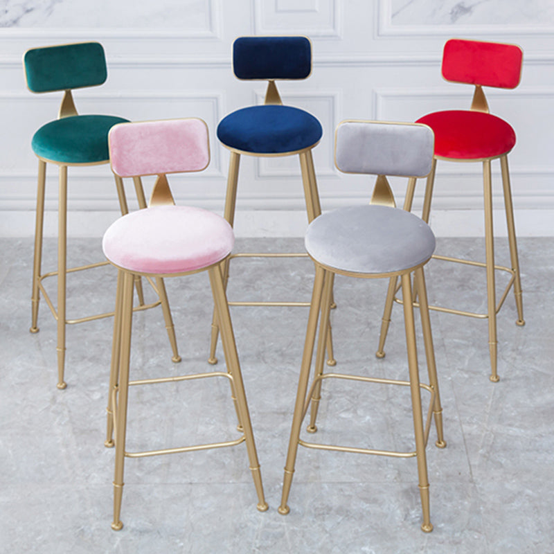 Scandinavian Footrest Bar Stools Fabric Round Seat Barstool with 4 Gold Iron Legs Clearhalo 'Bar Furniture' 'Bar Stools' 'bar_stools' 'furn' 'furn_bar_stools' 'Furniture' 'Kitchen & Dining Furniture' 5816317