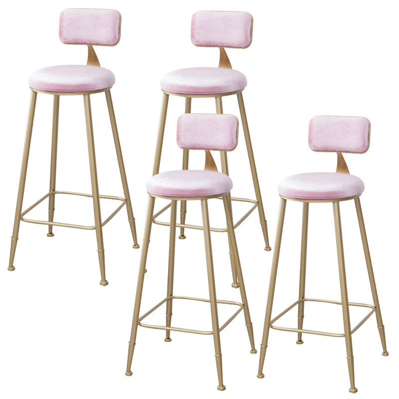 Scandinavian Footrest Bar Stools Fabric Round Seat Barstool with 4 Gold Iron Legs Pink 4 Piece Set Clearhalo 'Bar Furniture' 'Bar Stools' 'bar_stools' 'furn' 'furn_bar_stools' 'Furniture' 'Kitchen & Dining Furniture' 5816318