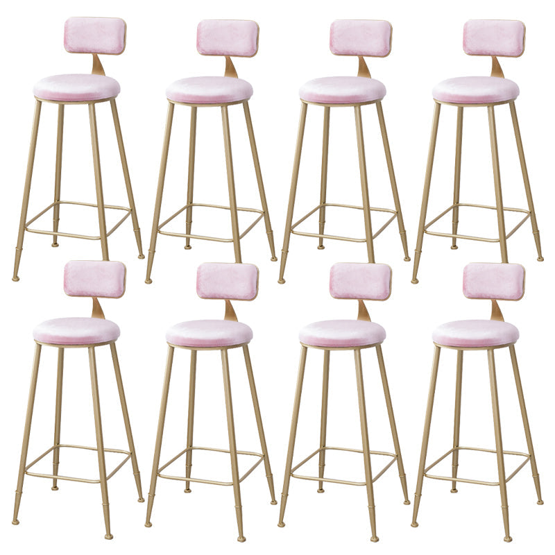Scandinavian Footrest Bar Stools Fabric Round Seat Barstool with 4 Gold Iron Legs Pink 8 Piece Set Clearhalo 'Bar Furniture' 'Bar Stools' 'bar_stools' 'furn' 'furn_bar_stools' 'Furniture' 'Kitchen & Dining Furniture' 5816322