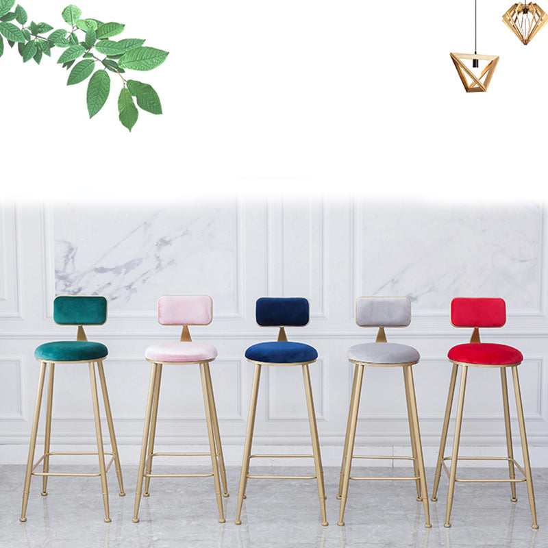 Scandinavian Footrest Bar Stools Fabric Round Seat Barstool with 4 Gold Iron Legs Clearhalo 'Bar Furniture' 'Bar Stools' 'bar_stools' 'furn' 'furn_bar_stools' 'Furniture' 'Kitchen & Dining Furniture' 5816323