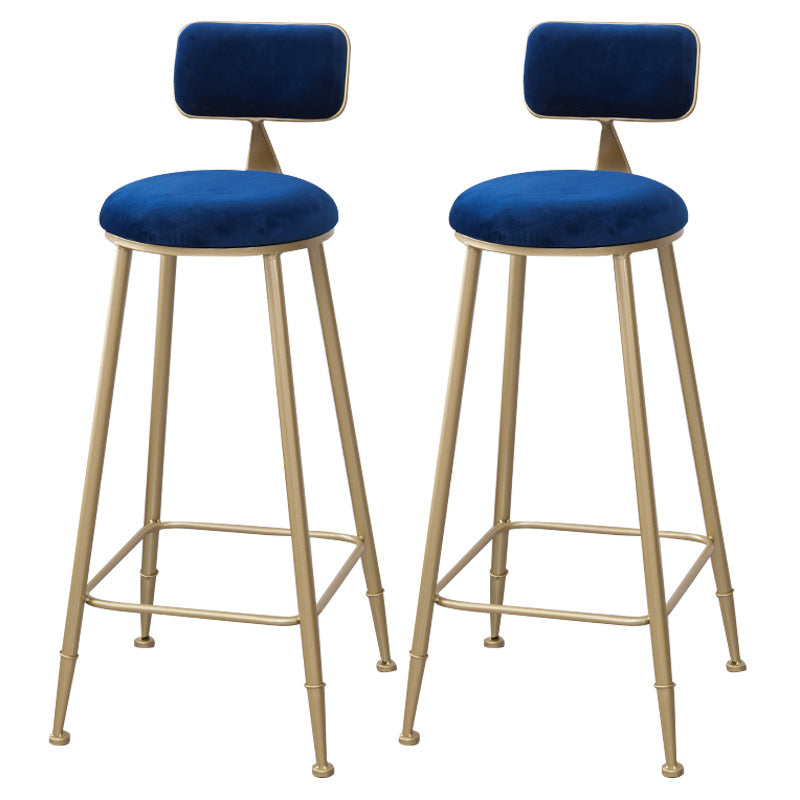 Scandinavian Footrest Bar Stools Fabric Round Seat Barstool with 4 Gold Iron Legs Blue 2 Piece Set Clearhalo 'Bar Furniture' 'Bar Stools' 'bar_stools' 'furn' 'furn_bar_stools' 'Furniture' 'Kitchen & Dining Furniture' 5816324