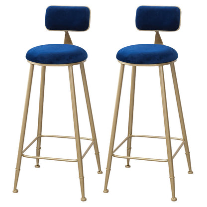 Scandinavian Footrest Bar Stools Fabric Round Seat Barstool with 4 Gold Iron Legs Blue 2 Piece Set Clearhalo 'Bar Furniture' 'Bar Stools' 'bar_stools' 'furn' 'furn_bar_stools' 'Furniture' 'Kitchen & Dining Furniture' 5816324