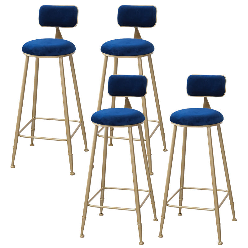 Scandinavian Footrest Bar Stools Fabric Round Seat Barstool with 4 Gold Iron Legs Blue 4 Piece Set Clearhalo 'Bar Furniture' 'Bar Stools' 'bar_stools' 'furn' 'furn_bar_stools' 'Furniture' 'Kitchen & Dining Furniture' 5816326