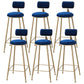 Scandinavian Footrest Bar Stools Fabric Round Seat Barstool with 4 Gold Iron Legs Blue 6 Piece Set Clearhalo 'Bar Furniture' 'Bar Stools' 'bar_stools' 'furn' 'furn_bar_stools' 'Furniture' 'Kitchen & Dining Furniture' 5816328