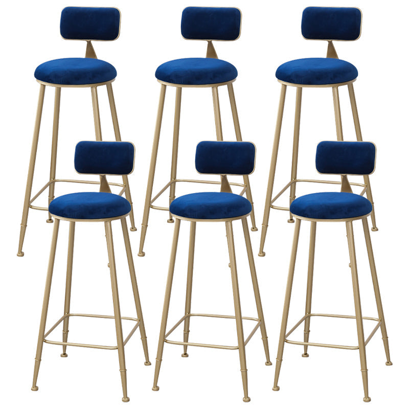 Scandinavian Footrest Bar Stools Fabric Round Seat Barstool with 4 Gold Iron Legs Blue 6 Piece Set Clearhalo 'Bar Furniture' 'Bar Stools' 'bar_stools' 'furn' 'furn_bar_stools' 'Furniture' 'Kitchen & Dining Furniture' 5816328