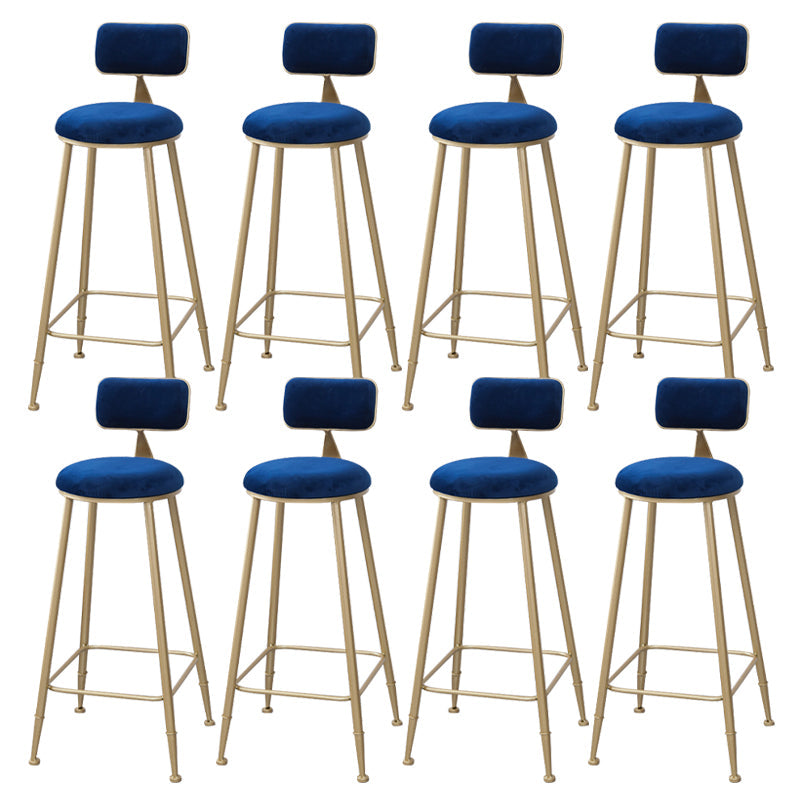 Scandinavian Footrest Bar Stools Fabric Round Seat Barstool with 4 Gold Iron Legs Blue 8 Piece Set Clearhalo 'Bar Furniture' 'Bar Stools' 'bar_stools' 'furn' 'furn_bar_stools' 'Furniture' 'Kitchen & Dining Furniture' 5816329