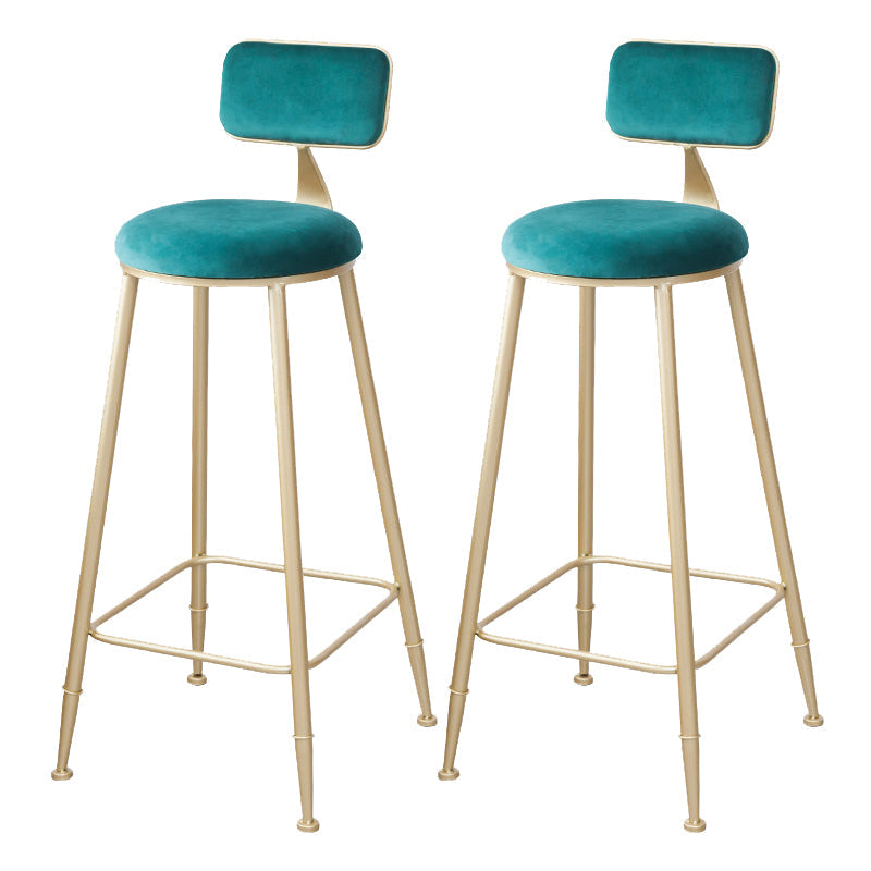 Scandinavian Footrest Bar Stools Fabric Round Seat Barstool with 4 Gold Iron Legs Blackish Green 2 Piece Set Clearhalo 'Bar Furniture' 'Bar Stools' 'bar_stools' 'furn' 'furn_bar_stools' 'Furniture' 'Kitchen & Dining Furniture' 5816330