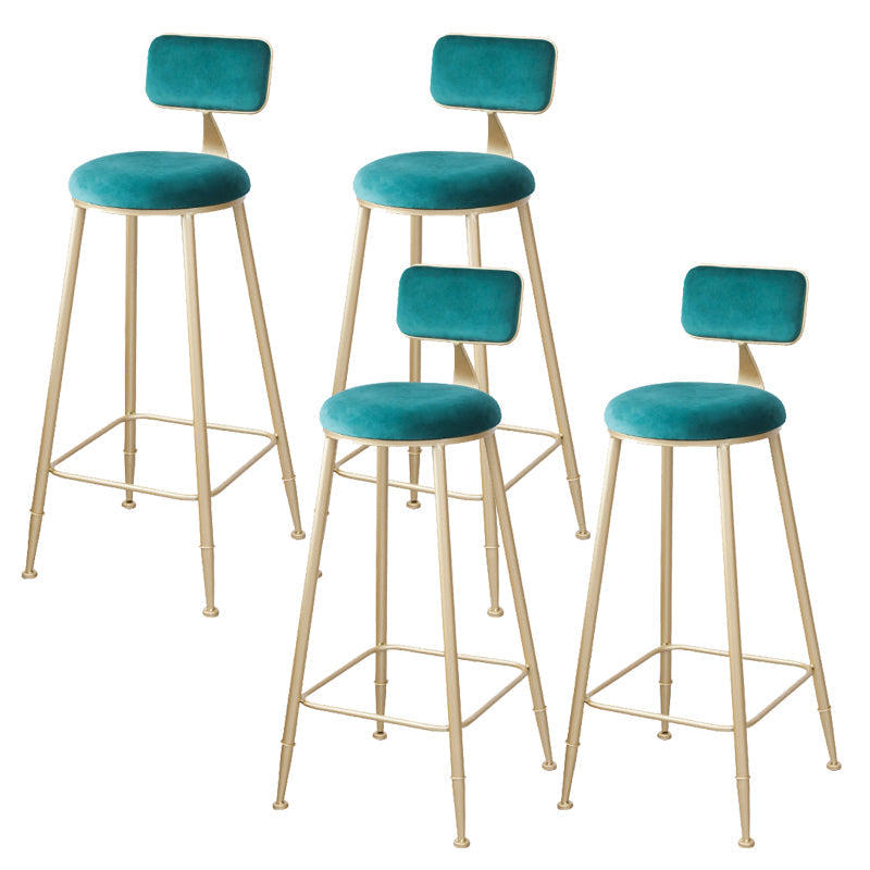 Scandinavian Footrest Bar Stools Fabric Round Seat Barstool with 4 Gold Iron Legs Blackish Green 4 Piece Set Clearhalo 'Bar Furniture' 'Bar Stools' 'bar_stools' 'furn' 'furn_bar_stools' 'Furniture' 'Kitchen & Dining Furniture' 5816331
