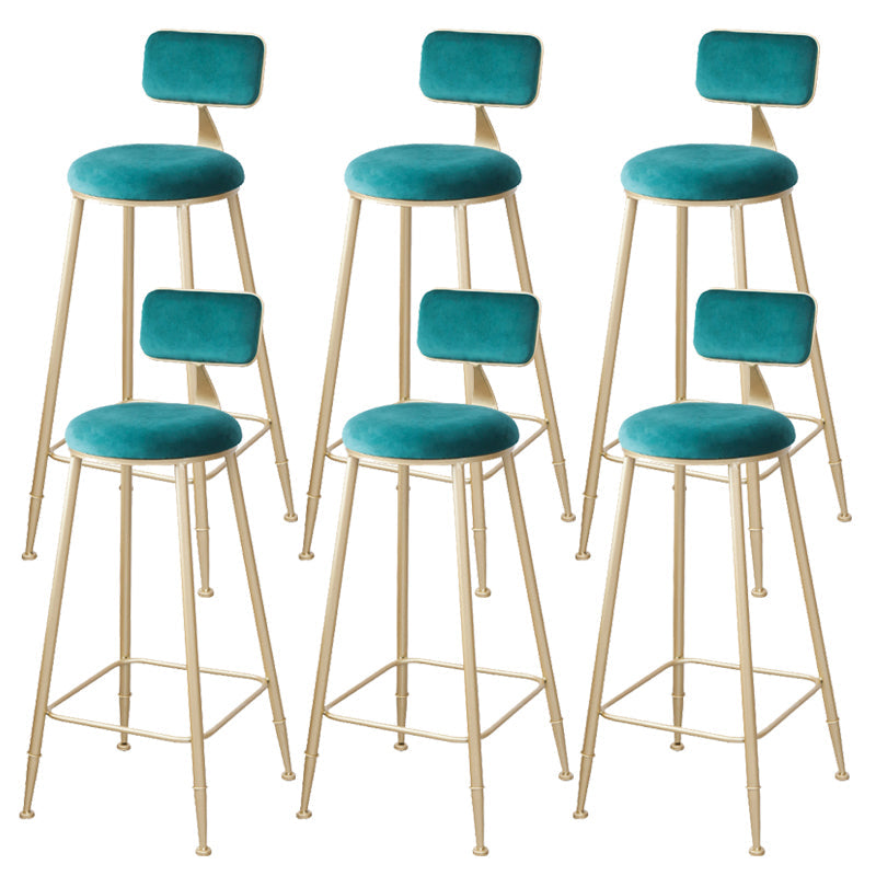 Scandinavian Footrest Bar Stools Fabric Round Seat Barstool with 4 Gold Iron Legs Blackish Green 6 Piece Set Clearhalo 'Bar Furniture' 'Bar Stools' 'bar_stools' 'furn' 'furn_bar_stools' 'Furniture' 'Kitchen & Dining Furniture' 5816332