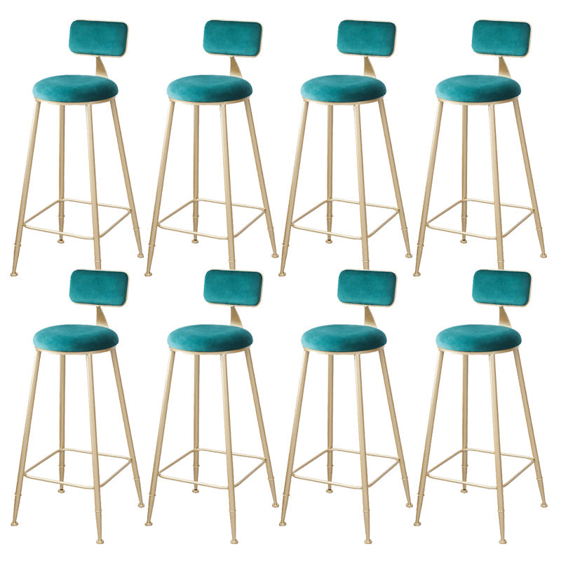 Scandinavian Footrest Bar Stools Fabric Round Seat Barstool with 4 Gold Iron Legs Blackish Green 8 Piece Set Clearhalo 'Bar Furniture' 'Bar Stools' 'bar_stools' 'furn' 'furn_bar_stools' 'Furniture' 'Kitchen & Dining Furniture' 5816333