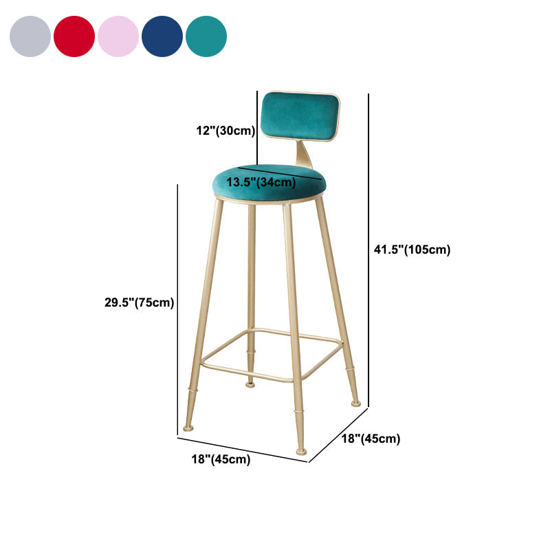 Scandinavian Footrest Bar Stools Fabric Round Seat Barstool with 4 Gold Iron Legs Clearhalo 'Bar Furniture' 'Bar Stools' 'bar_stools' 'furn' 'furn_bar_stools' 'Furniture' 'Kitchen & Dining Furniture' 5816334