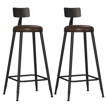 Industrial Metal Bar-stool with Black Base Round Low Back Counter-height Stool for Shop 2 Piece Set Upholstered Clearhalo 'Bar Furniture' 'Bar Stools' 'bar_stools' 'furn' 'furn_bar_stools' 'Furniture' 'Kitchen & Dining Furniture' 5816336