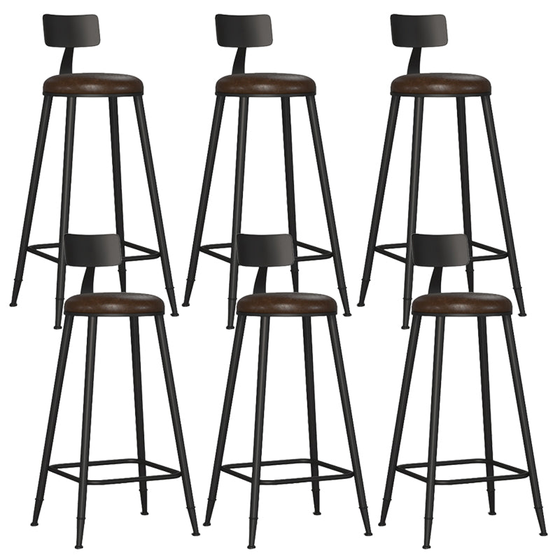 Industrial Metal Bar-stool with Black Base Round Low Back Counter-height Stool for Shop 6 Piece Set Upholstered Clearhalo 'Bar Furniture' 'Bar Stools' 'bar_stools' 'furn' 'furn_bar_stools' 'Furniture' 'Kitchen & Dining Furniture' 5816339