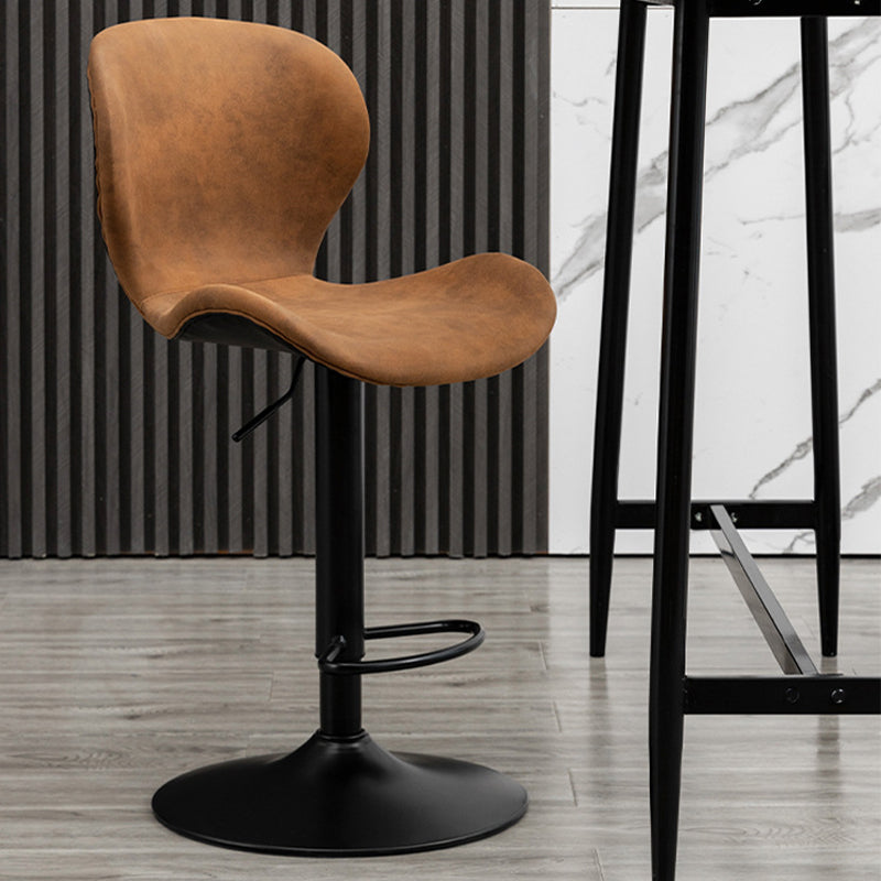 Scandinavian Metal Barstool Low Back Leather Barstools in Matte Finish for Indoor