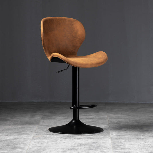 Scandinavian Metal Barstool Low Back Leather Barstools in Matte Finish for Indoor Orange Red Black 1 Piece