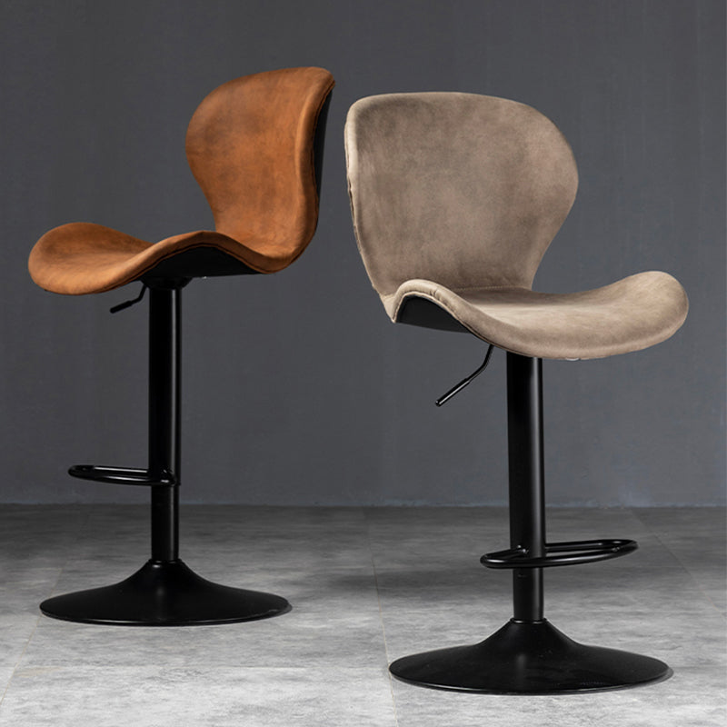 Scandinavian Metal Barstool Low Back Leather Barstools in Matte Finish for Indoor