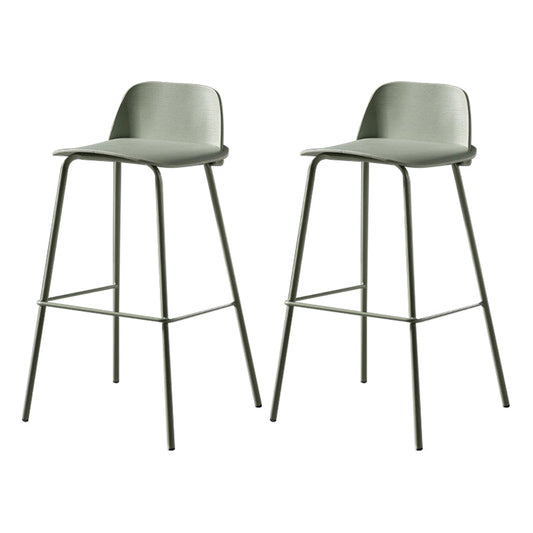Scandinavian Plastic Bar Stools Low Back Armless Barstool with 4 Iron Legs Gray-Green 2 Piece Set