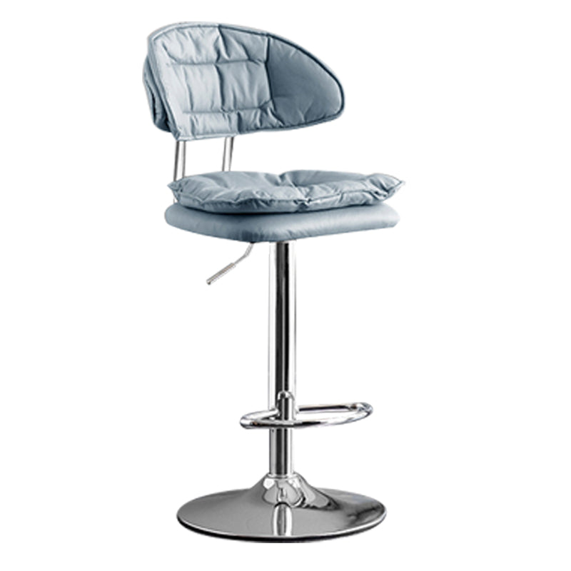 Scandinavian Metal Barstool Adjustable Low Back Leather Barstools in Matte Finish Blue Chrome 1 Piece Clearhalo 'Bar Furniture' 'Bar Stools' 'bar_stools' 'furn' 'furn_bar_stools' 'Furniture' 'Kitchen & Dining Furniture' 5816951