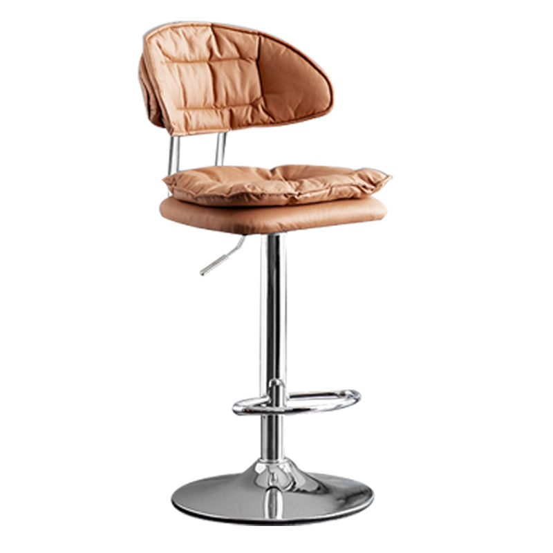 Scandinavian Metal Barstool Adjustable Low Back Leather Barstools in Matte Finish Brown Chrome 1 Piece Clearhalo 'Bar Furniture' 'Bar Stools' 'bar_stools' 'furn' 'furn_bar_stools' 'Furniture' 'Kitchen & Dining Furniture' 5816953