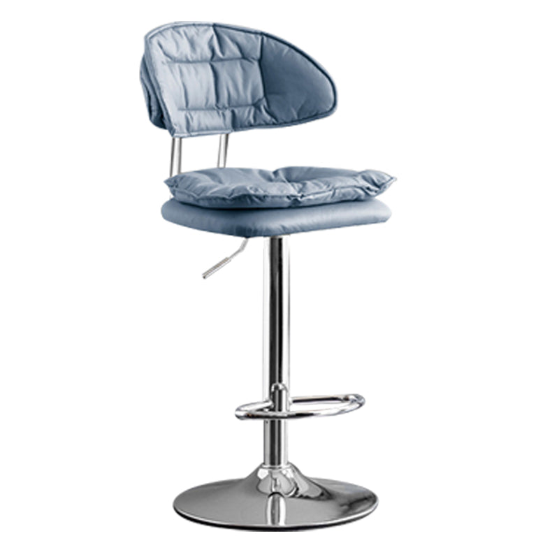 Scandinavian Metal Barstool Adjustable Low Back Leather Barstools in Matte Finish Dark Blue Chrome 1 Piece Clearhalo 'Bar Furniture' 'Bar Stools' 'bar_stools' 'furn' 'furn_bar_stools' 'Furniture' 'Kitchen & Dining Furniture' 5816957