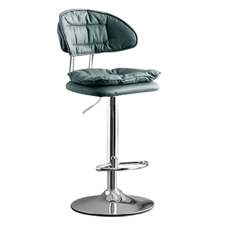 Scandinavian Metal Barstool Adjustable Low Back Leather Barstools in Matte Finish Green Chrome 1 Piece Clearhalo 'Bar Furniture' 'Bar Stools' 'bar_stools' 'furn' 'furn_bar_stools' 'Furniture' 'Kitchen & Dining Furniture' 5816960