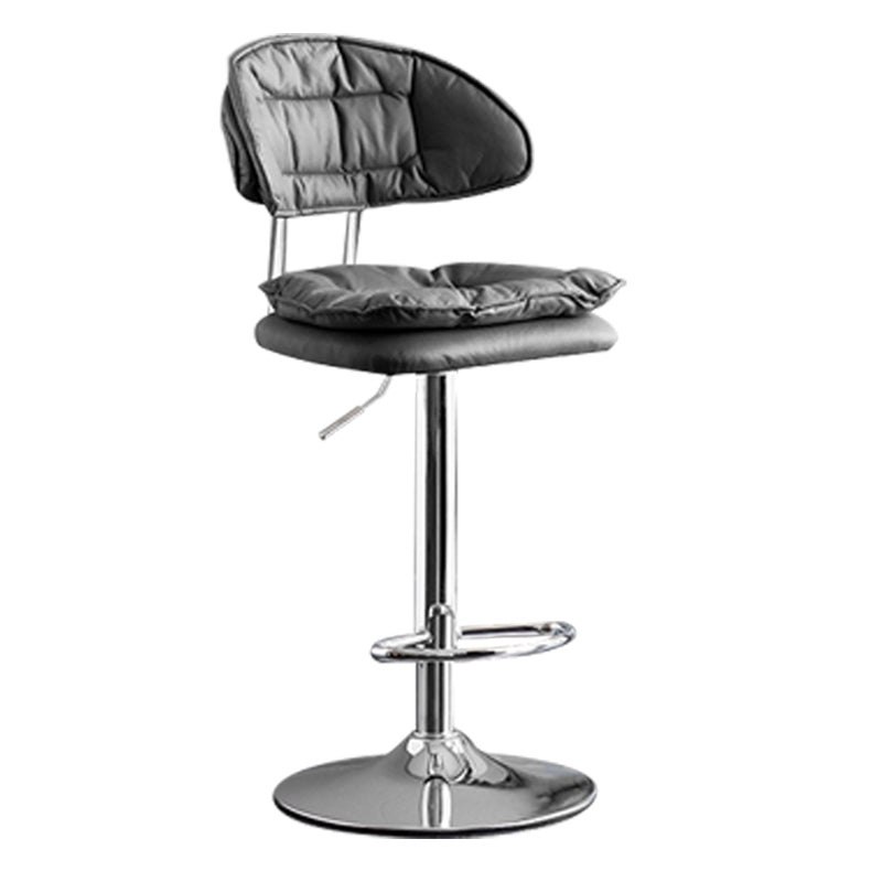 Scandinavian Metal Barstool Adjustable Low Back Leather Barstools in Matte Finish Black Chrome 1 Piece Clearhalo 'Bar Furniture' 'Bar Stools' 'bar_stools' 'furn' 'furn_bar_stools' 'Furniture' 'Kitchen & Dining Furniture' 5816961