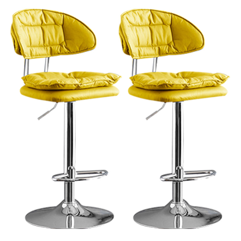 Scandinavian Metal Barstool Adjustable Low Back Leather Barstools in Matte Finish Yellow Chrome 2 Piece Set Clearhalo 'Bar Furniture' 'Bar Stools' 'bar_stools' 'furn' 'furn_bar_stools' 'Furniture' 'Kitchen & Dining Furniture' 5816972