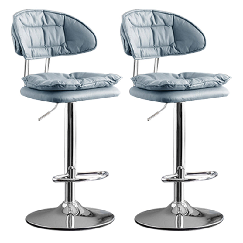 Scandinavian Metal Barstool Adjustable Low Back Leather Barstools in Matte Finish Blue Chrome 2 Piece Set Clearhalo 'Bar Furniture' 'Bar Stools' 'bar_stools' 'furn' 'furn_bar_stools' 'Furniture' 'Kitchen & Dining Furniture' 5816973