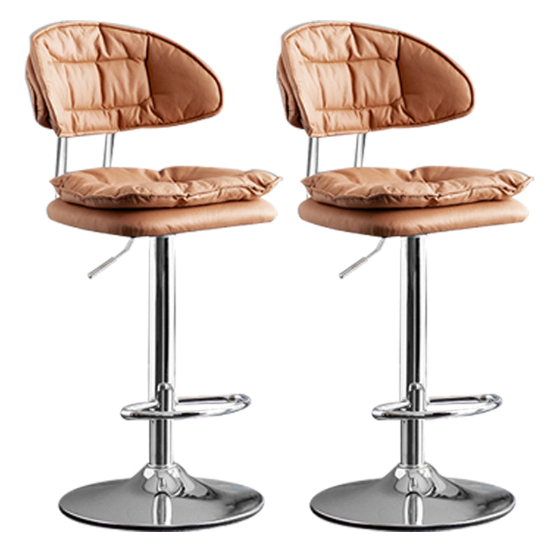 Scandinavian Metal Barstool Adjustable Low Back Leather Barstools in Matte Finish Brown Chrome 2 Piece Set Clearhalo 'Bar Furniture' 'Bar Stools' 'bar_stools' 'furn' 'furn_bar_stools' 'Furniture' 'Kitchen & Dining Furniture' 5816974