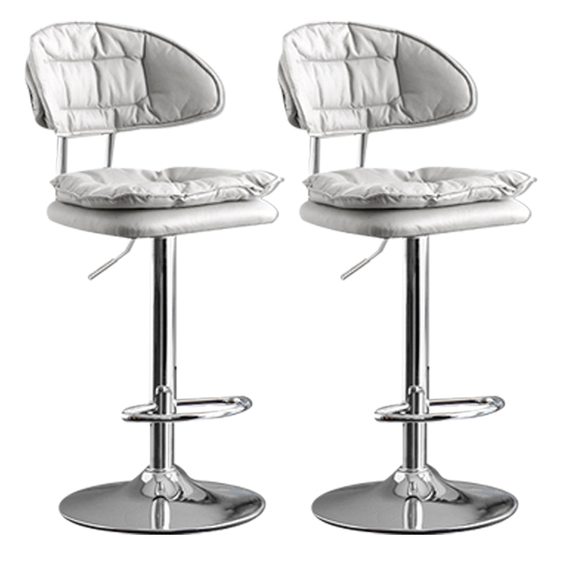 Scandinavian Metal Barstool Adjustable Low Back Leather Barstools in Matte Finish Gray-White Chrome 2 Piece Set Clearhalo 'Bar Furniture' 'Bar Stools' 'bar_stools' 'furn' 'furn_bar_stools' 'Furniture' 'Kitchen & Dining Furniture' 5816975