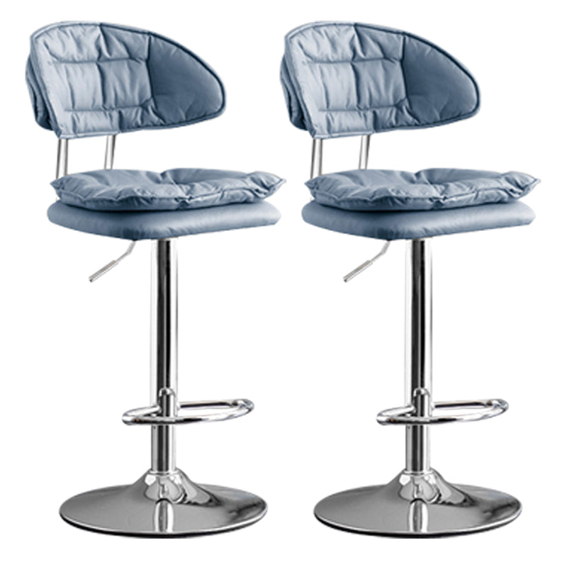 Scandinavian Metal Barstool Adjustable Low Back Leather Barstools in Matte Finish Dark Blue Chrome 2 Piece Set Clearhalo 'Bar Furniture' 'Bar Stools' 'bar_stools' 'furn' 'furn_bar_stools' 'Furniture' 'Kitchen & Dining Furniture' 5816976