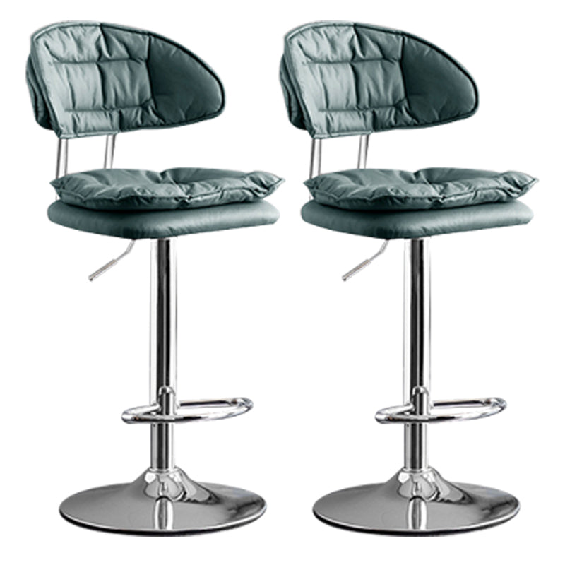 Scandinavian Metal Barstool Adjustable Low Back Leather Barstools in Matte Finish Green Chrome 2 Piece Set Clearhalo 'Bar Furniture' 'Bar Stools' 'bar_stools' 'furn' 'furn_bar_stools' 'Furniture' 'Kitchen & Dining Furniture' 5816977