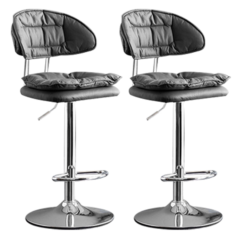 Scandinavian Metal Barstool Adjustable Low Back Leather Barstools in Matte Finish Black Chrome 2 Piece Set Clearhalo 'Bar Furniture' 'Bar Stools' 'bar_stools' 'furn' 'furn_bar_stools' 'Furniture' 'Kitchen & Dining Furniture' 5816978
