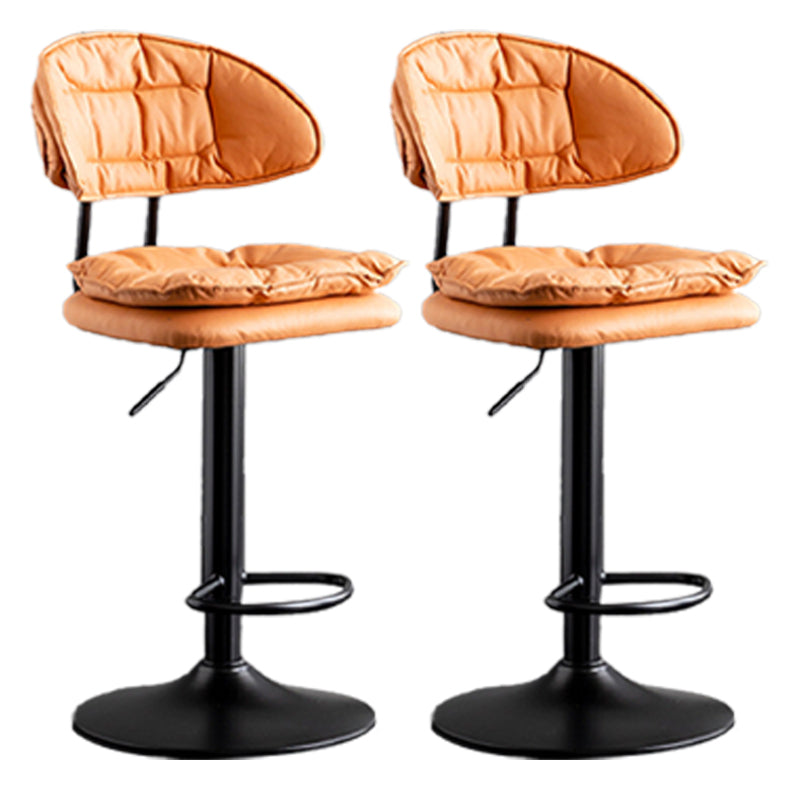 Scandinavian Metal Barstool Adjustable Low Back Leather Barstools in Matte Finish Orange Black 2 Piece Set Clearhalo 'Bar Furniture' 'Bar Stools' 'bar_stools' 'furn' 'furn_bar_stools' 'Furniture' 'Kitchen & Dining Furniture' 5816979
