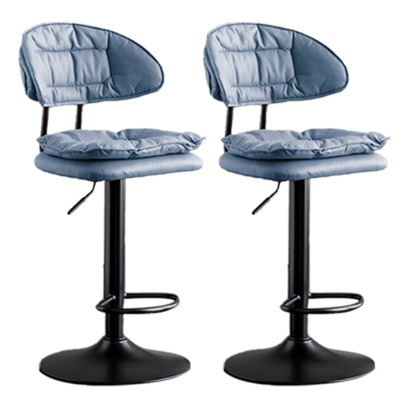 Scandinavian Metal Barstool Adjustable Low Back Leather Barstools in Matte Finish Dark Blue Black 2 Piece Set Clearhalo 'Bar Furniture' 'Bar Stools' 'bar_stools' 'furn' 'furn_bar_stools' 'Furniture' 'Kitchen & Dining Furniture' 5816986