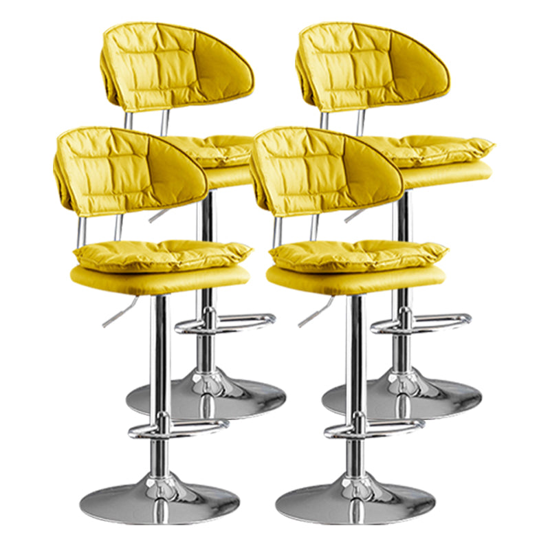 Scandinavian Metal Barstool Adjustable Low Back Leather Barstools in Matte Finish Yellow Chrome 4 Piece Set Clearhalo 'Bar Furniture' 'Bar Stools' 'bar_stools' 'furn' 'furn_bar_stools' 'Furniture' 'Kitchen & Dining Furniture' 5816987