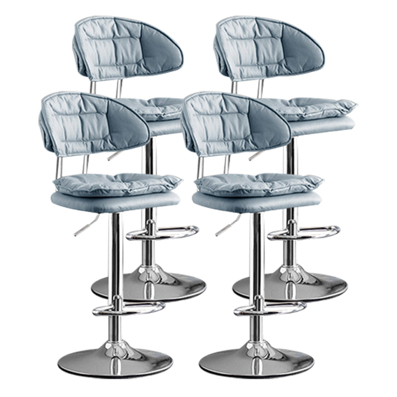 Scandinavian Metal Barstool Adjustable Low Back Leather Barstools in Matte Finish Blue Chrome 4 Piece Set Clearhalo 'Bar Furniture' 'Bar Stools' 'bar_stools' 'furn' 'furn_bar_stools' 'Furniture' 'Kitchen & Dining Furniture' 5816988
