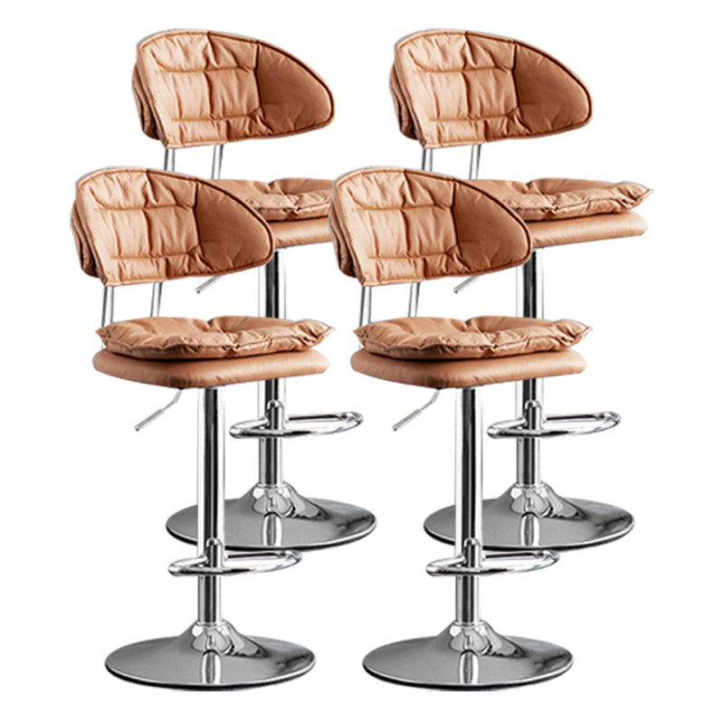 Scandinavian Metal Barstool Adjustable Low Back Leather Barstools in Matte Finish Brown Chrome 4 Piece Set Clearhalo 'Bar Furniture' 'Bar Stools' 'bar_stools' 'furn' 'furn_bar_stools' 'Furniture' 'Kitchen & Dining Furniture' 5816989