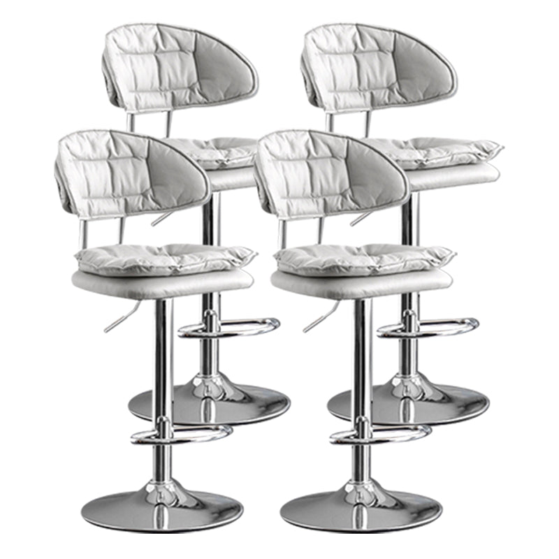 Scandinavian Metal Barstool Adjustable Low Back Leather Barstools in Matte Finish Gray-White Chrome 4 Piece Set Clearhalo 'Bar Furniture' 'Bar Stools' 'bar_stools' 'furn' 'furn_bar_stools' 'Furniture' 'Kitchen & Dining Furniture' 5816990