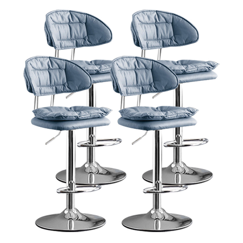 Scandinavian Metal Barstool Adjustable Low Back Leather Barstools in Matte Finish Dark Blue Chrome 4 Piece Set Clearhalo 'Bar Furniture' 'Bar Stools' 'bar_stools' 'furn' 'furn_bar_stools' 'Furniture' 'Kitchen & Dining Furniture' 5816991