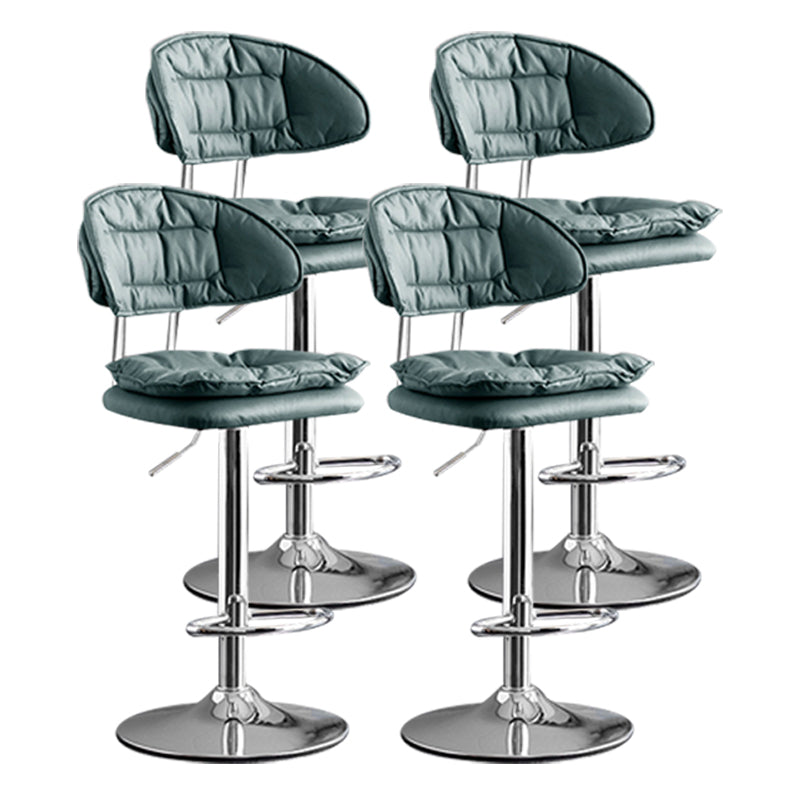Scandinavian Metal Barstool Adjustable Low Back Leather Barstools in Matte Finish Green Chrome 4 Piece Set Clearhalo 'Bar Furniture' 'Bar Stools' 'bar_stools' 'furn' 'furn_bar_stools' 'Furniture' 'Kitchen & Dining Furniture' 5816992
