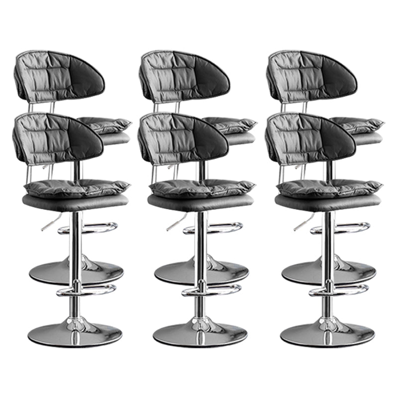 Scandinavian Metal Barstool Adjustable Low Back Leather Barstools in Matte Finish Black Chrome 6 Piece Set Clearhalo 'Bar Furniture' 'Bar Stools' 'bar_stools' 'furn' 'furn_bar_stools' 'Furniture' 'Kitchen & Dining Furniture' 5817002