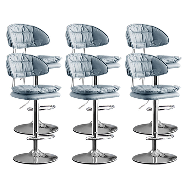 Scandinavian Metal Barstool Adjustable Low Back Leather Barstools in Matte Finish Blue Chrome 6 Piece Set Clearhalo 'Bar Furniture' 'Bar Stools' 'bar_stools' 'furn' 'furn_bar_stools' 'Furniture' 'Kitchen & Dining Furniture' 5817003